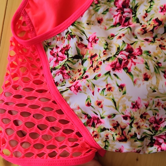 TINIBIKINI Swimwear 2 Pc Swimsuit Crop Top And Bottom Neon Floral M - Picture 8 of 12